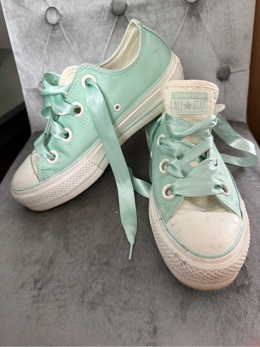 Converse Chuck Taylor All Star Lift Platform Satin mint green blue sneakers